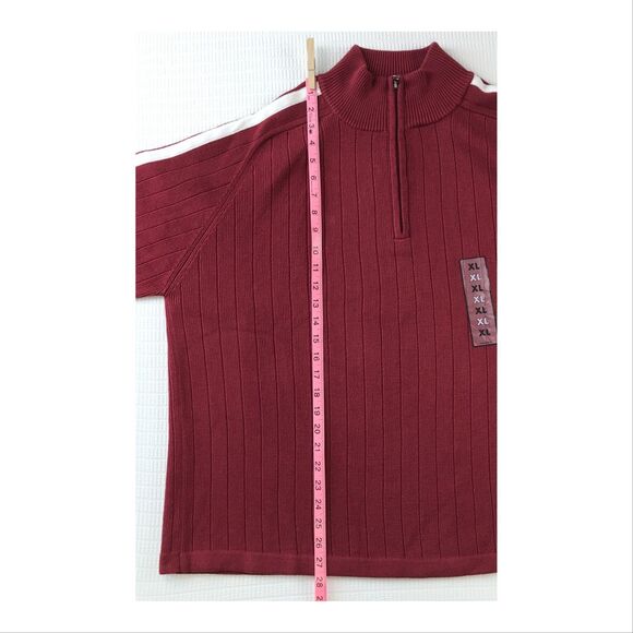 Vintage Route 66 Mens 1/4 Zip Sweater XL Red White Stripe Ribbed 100% Cotton NWT - Picture 8 of 9